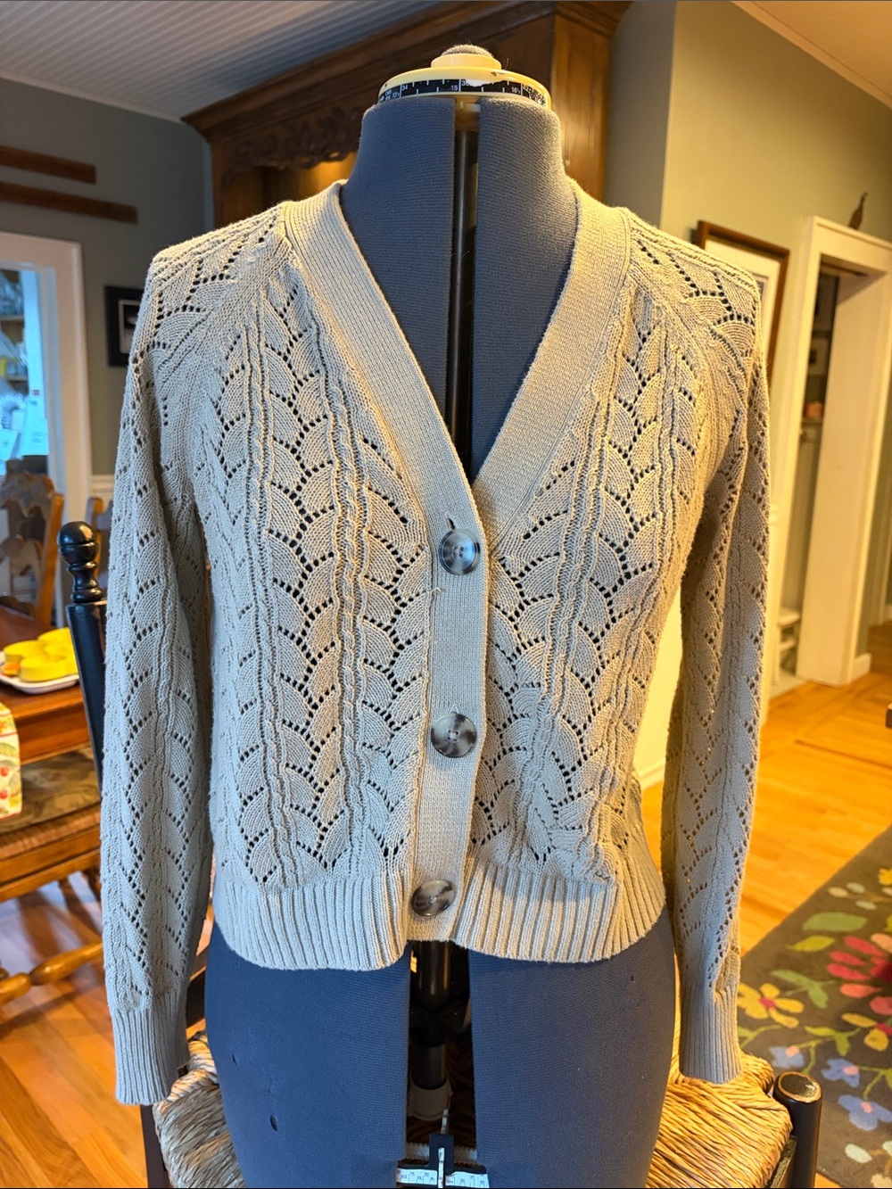 LOFT Petite Open-Knit Crewneck Sweater - Taupe